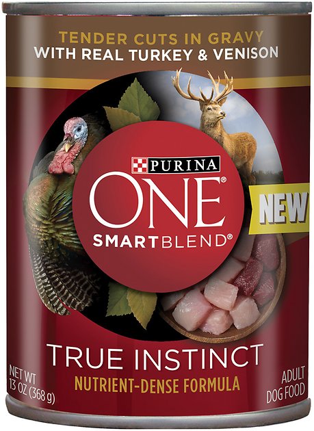 Purina ONE SmartBlend True Instinct Tender Cuts in Gravy with Real Turkey & Venison Canned Dog Food, 13-oz, case of 12