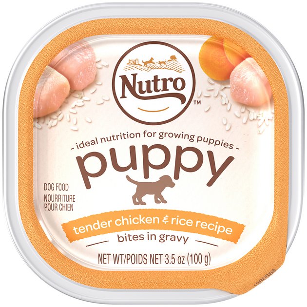 Nutro Puppy Tender Chicken & Rice Recipe Bites In Gravy Dog Food Trays, 3.5-oz, case of 24