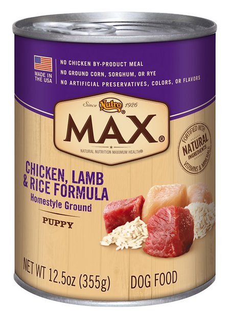 Nutro Max Puppy Chicken, Lamb & Rice Formula Canned Dog Food, 12.5-oz, case of 12