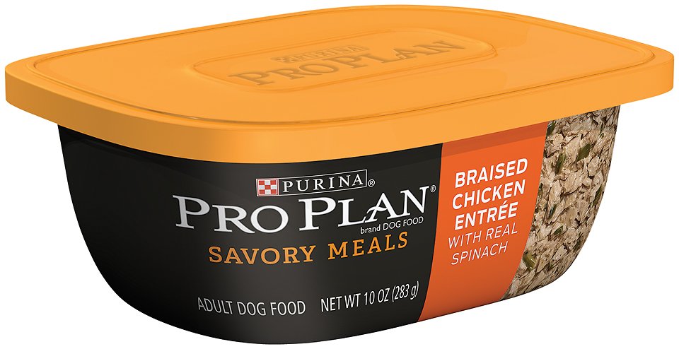 Purina Pro Plan Savory Meals Braised Chicken Entree with Real Spinach Wet Dog Food, 10-oz tub, case of 8