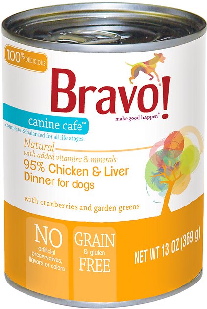 Bravo! Canine Cafe 95% Chicken & Liver Dinner Grain-Free Canned Dog Food, 13-oz, case of 12