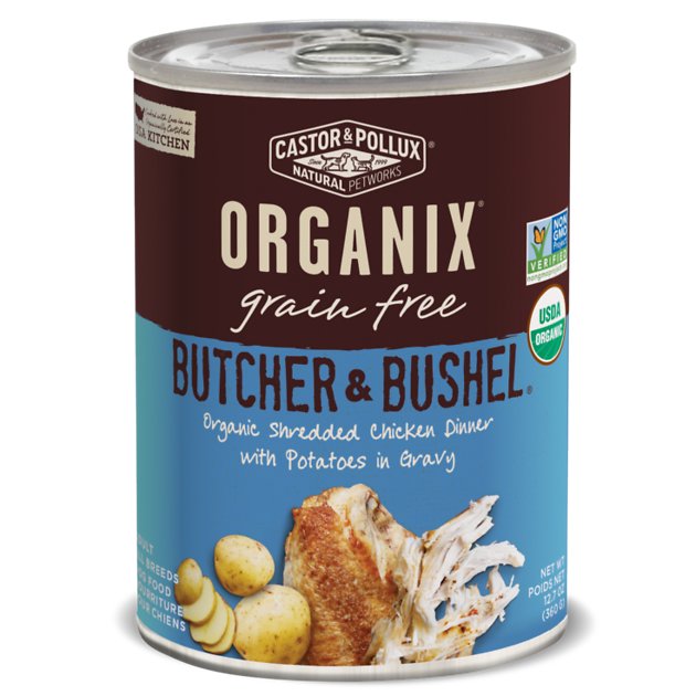 Castor & Pollux Organix Grain-Free Butcher & Bushel Organic Shredded Chicken Dinner in Gravy Adult Canned Dog Food, 12.7-oz, case of 12