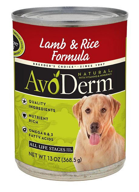 AvoDerm Natural Lamb Meal & Rice Formula Canned Dog Food, 13-oz, case of 12