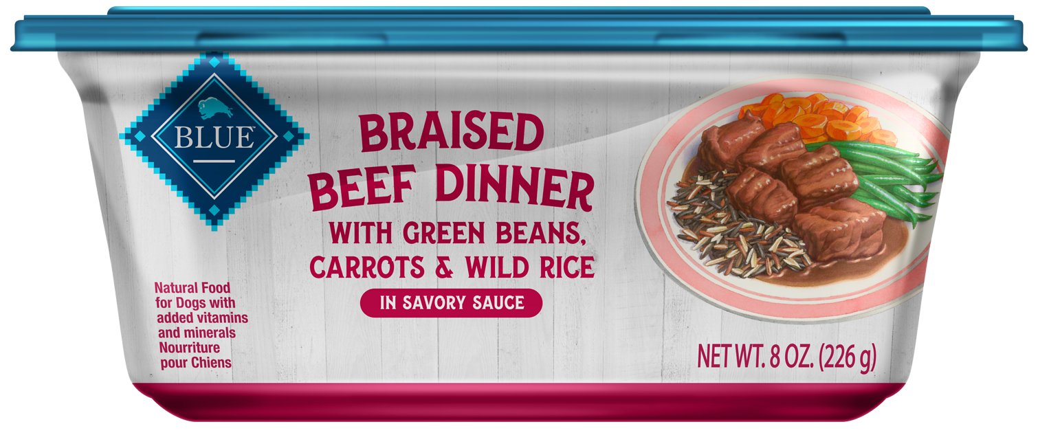 Blue Buffalo Braised Beef Dinner with Green Beans, Carrots & Wild Rice Dog Food Trays, 8-oz, case of 8