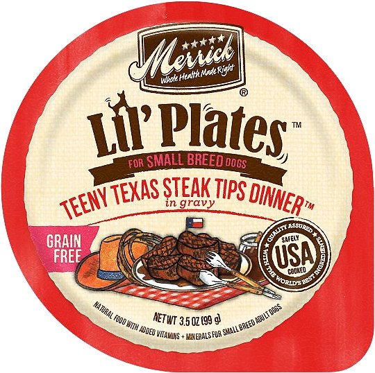 Merrick Lil' Plates Grain-Free Teeny Texas Steak Tips in Gravy Dog Food Trays, 3.5-oz, case of 12