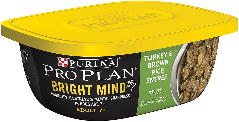 Purina Pro Plan Bright Mind Adult 7+ Turkey & Brown Rice Entree Wet Dog Food, 10-oz tub, case of 8