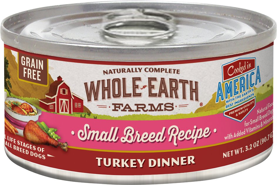 Whole Earth Farms Small Breed Recipe Turkey Dinner Grain-Free Canned Dog Food, 3.2-oz, case of 24