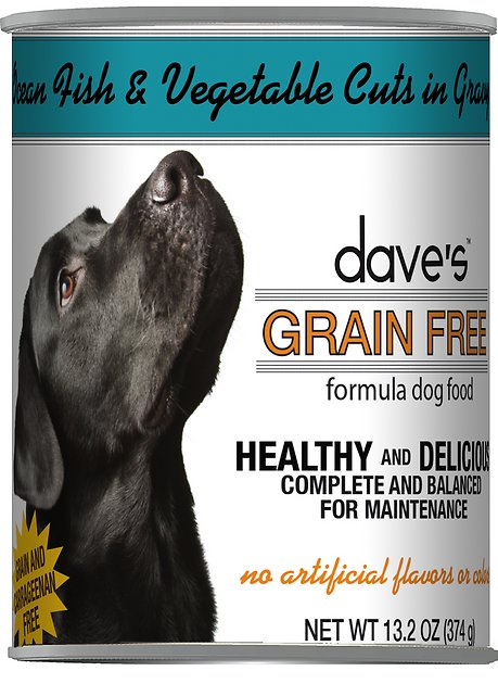 Dave's Pet Food Grain-Free Ocean Fish & Vegetable Cuts in Gravy Canned Dog Food, 13-oz, case of 12