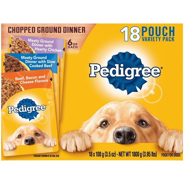 Pedigree Chopped Ground Dinner Variety Pack With Chicken, Beef & Bacon Wet Dog Food, 3.5-oz, case of 18