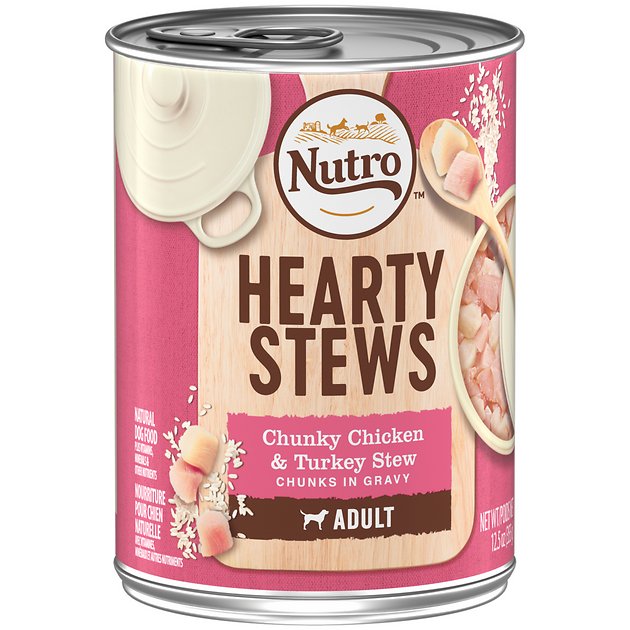 Nutro Adult Hearty Stews Chunky Chicken & Turkey Stew Chunks In Gravy Canned Dog Food, 12.5-oz, case of 12