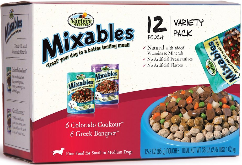 Variety Pet Foods Mixables Variety Pack Dog Food Pouches, 3-oz, case of 12