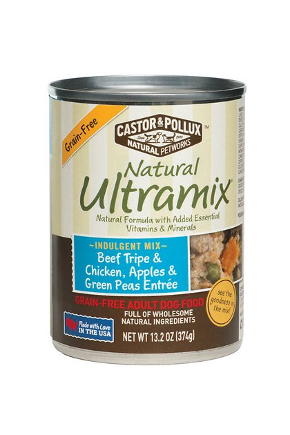 Castor & Pollux Natural Ultramix Beef Tripe & Chicken, Apples & Green Peas Entree Grain-Free Adult Canned Dog Food, 13.2-oz, case of 12