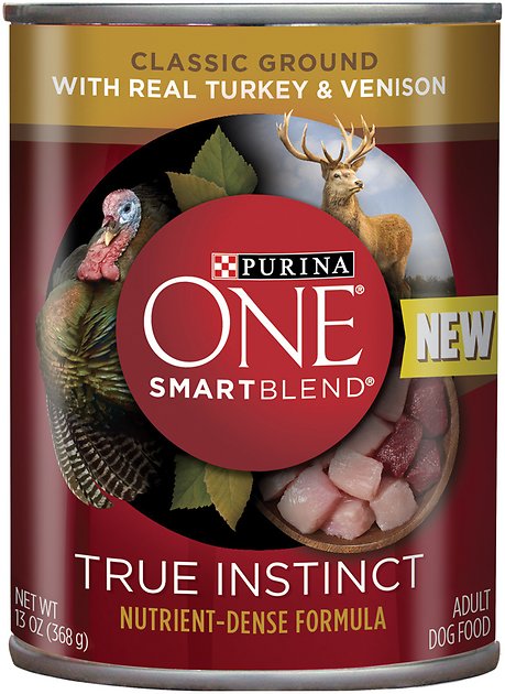 Purina ONE SmartBlend True Instinct Classic Ground with Real Turkey & Venison Canned Dog Food, 13-oz, case of 12