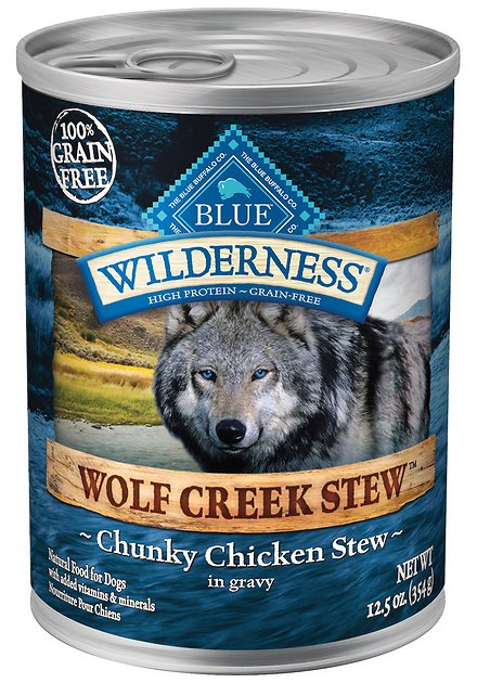 Blue Buffalo Wilderness Wolf Creek Stew Chunky Chicken Stew Grain-Free Adult Canned Dog Food, 12.5-oz, case of 12