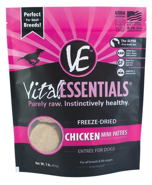 Vital Essentials Chicken Entree Mini Pet Patties Grain-Free Freeze-Dried Dog Food, 1-lb bag