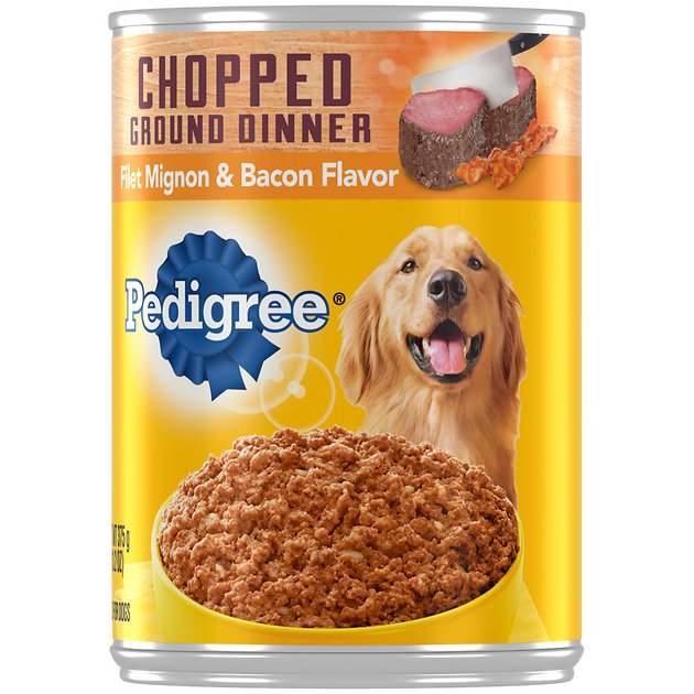 Pedigree Chopped Ground Dinner Filet Mignon & Bacon Flavor Canned Dog Food, 13.2-oz, case of 12