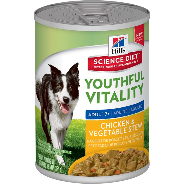 Hill's Science Diet Adult 7+ Youthful Vitality Chicken & Vegetable Stew Canned Dog Food, 12.5-oz, case of 12