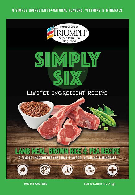 Triumph Simply Six Limited Ingredient Lamb Meal, Brown Rice & Pea Recipe Dry Dog Food