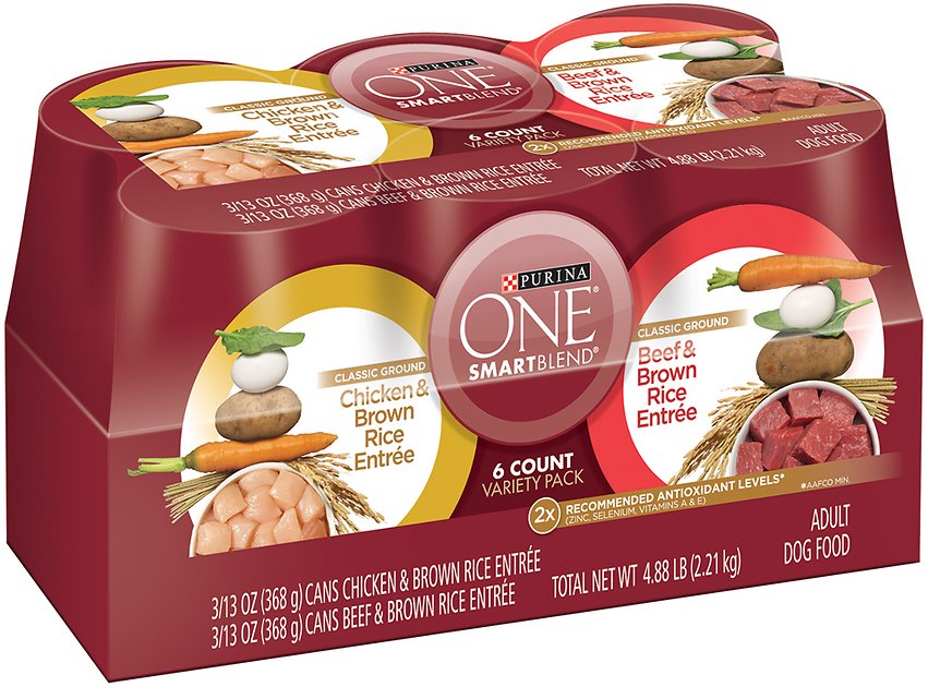 Purina ONE SmartBlend Classic Ground Entree Variety Pack Adult Canned Dog Food, 13-oz, case of 6