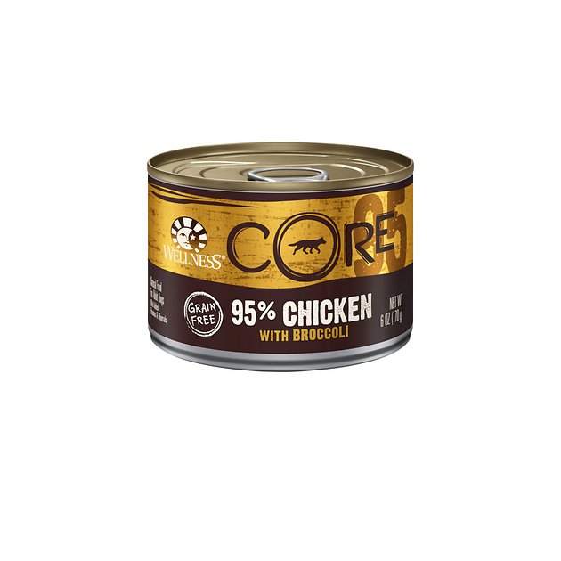 Wellness CORE Grain-Free 95% Chicken with Broccoli Canned Dog Food, 6-oz, case of 24