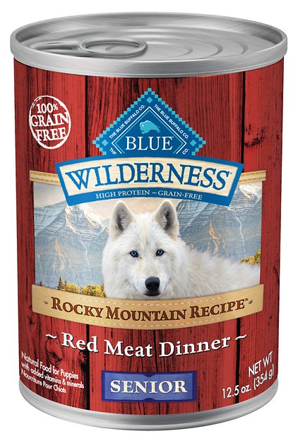 Blue Buffalo Wilderness Rocky Mountain Recipe Red Meat Dinner Senior Grain-Free Canned Dog Food, 12.5-oz, case of 12