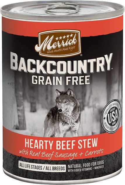 Merrick Backcountry Grain-Free Hearty Beef Stew Canned Dog Food, 12.7-oz, case of 12