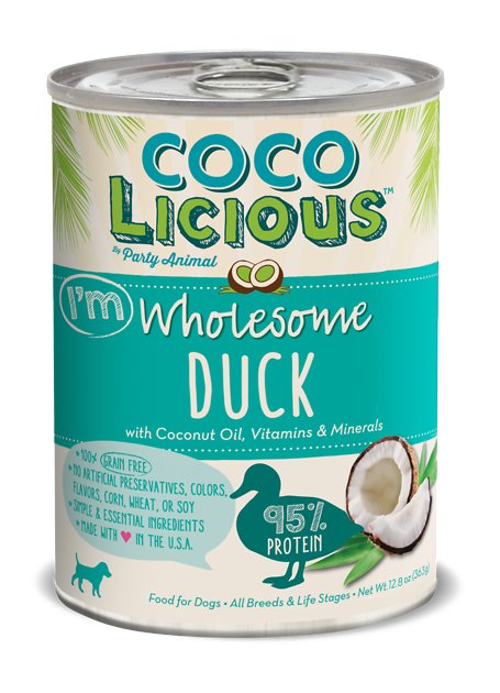 Party Animal Cocolicious 95% Wholesome Duck Grain-Free Canned Dog Food, 12.8-oz, case of 12