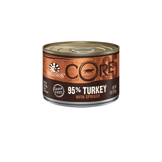 Wellness CORE Grain-Free 95% Turkey with Spinach Canned Dog Food, 6-oz, case of 24