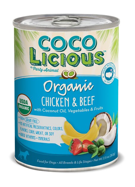 Party Animal Cocolicious Organic Chicken & Beef Recipe Grain-Free Canned Dog Food, 12.8-oz, case of 12