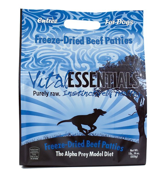 Vital Essentials Beef Entree Pet Patties Grain-Free Freeze-Dried Dog Food, 1.875-lb bag