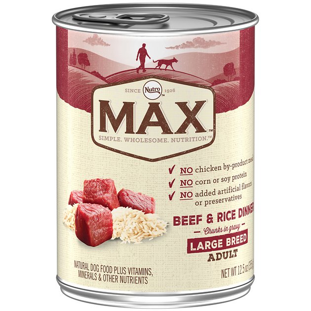 Nutro Max Large Breed Adult Beef & Rice Dinner Chunks in Gravy Canned Dog Food, 12.5-oz, case of 12