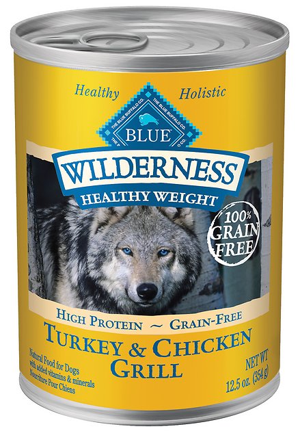 Blue Buffalo Wilderness Healthy Weight Turkey & Chicken Grill Grain-Free Adult Canned Dog Food, 12.5-oz, case of 12