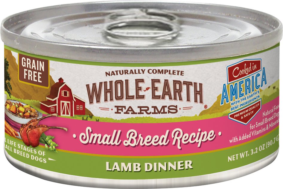 Whole Earth Farms Small Breed Recipe Lamb Dinner Grain-Free Canned Dog Food, 3.2-oz, case of 24