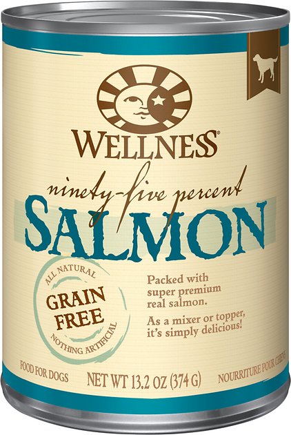 Wellness 95% Salmon Grain-Free Canned Dog Food, 13.2-oz, case of 12