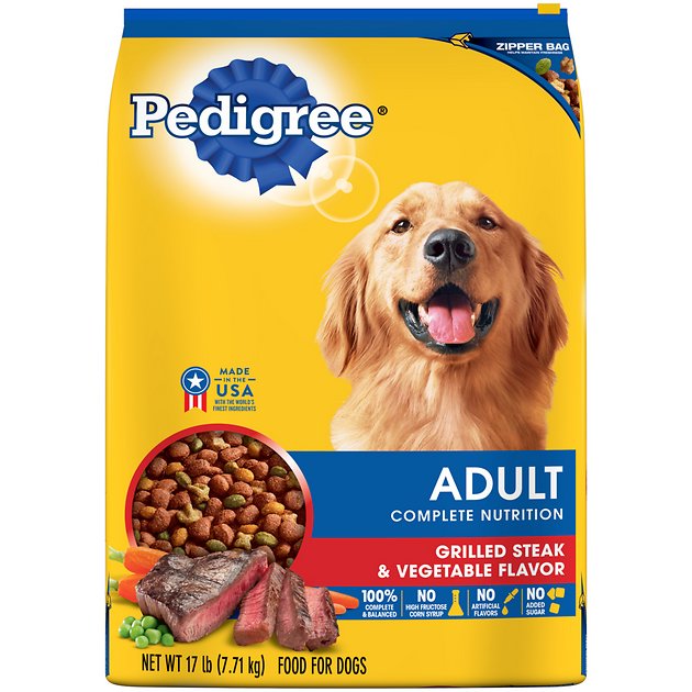 Pedigree Adult Complete Nutrition Grilled Steak & Vegetable Flavor Dry Dog Food, 17-lb bag